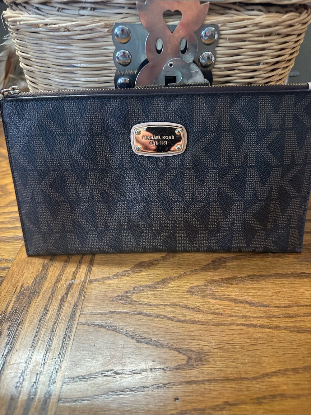 Michael Kors brown MK Logo Wristlet